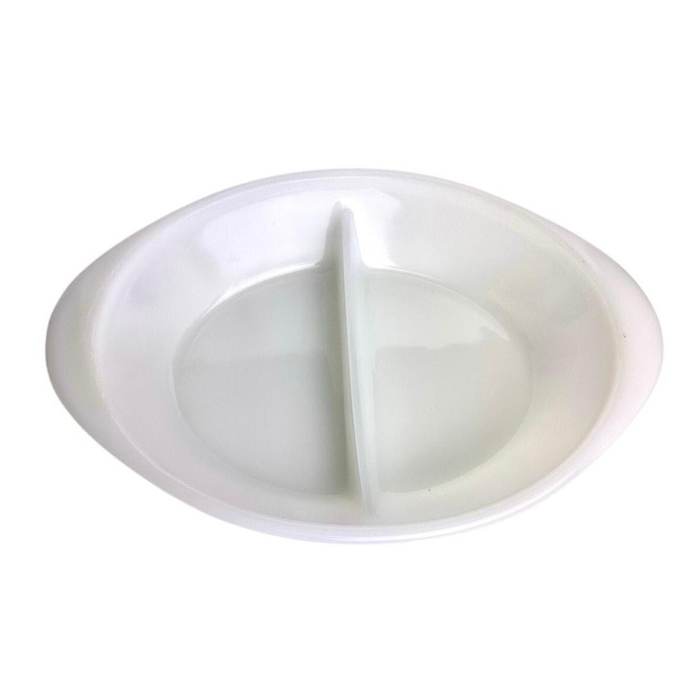 Glasbake Divided Milk Glass Baking Dish | Vintage White 2-Section Server USA